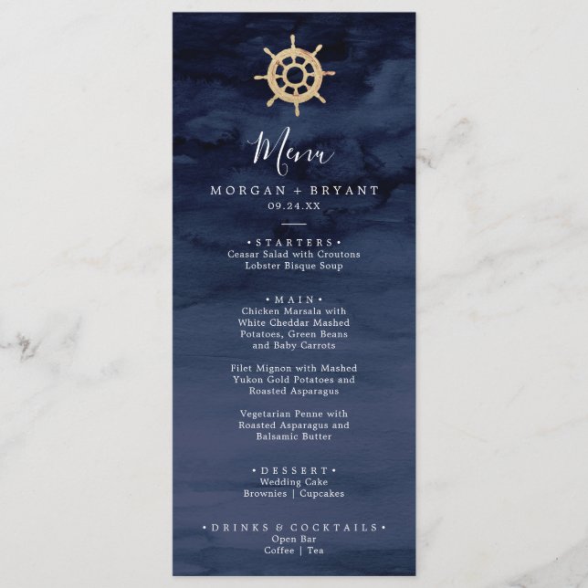Náutica moderna | Menú de cena del Boda del buque (Anverso)