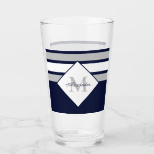 Náutica moderna Navy franjas grises azules Monogra