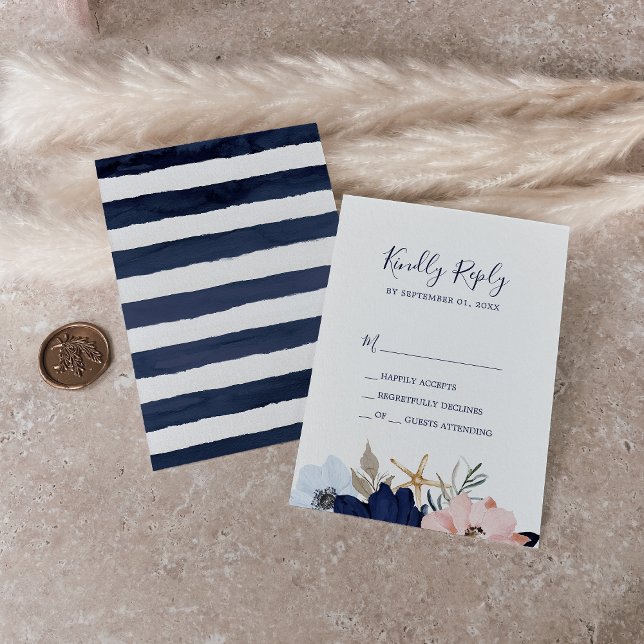 Náutica moderna | Tarjeta Floral simple RSVP (Subido por el creador)