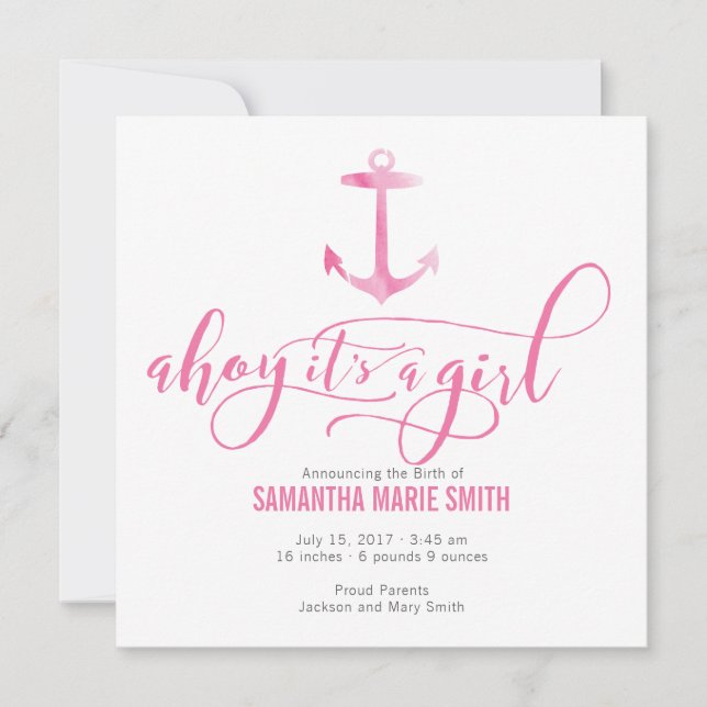 Náutica Nautical Baby Girl Invitación (Anverso)
