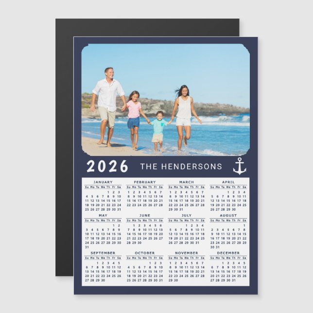 Nautical 2026 Photo Calendar Magnet Marina Azul (Anverso/Reverso)