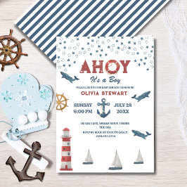 Nautical Ahoy es un niño Invitación a la ducha beb
