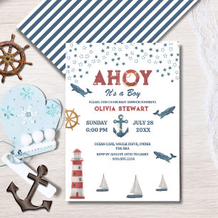 Nautical Ahoy es un niño Invitación a la ducha beb