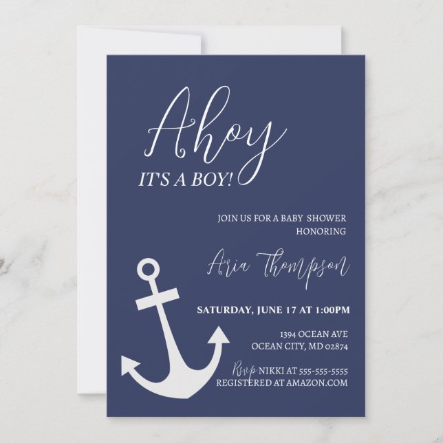 Nautical Ahoy es una invitación de un niño a Baby  (Anverso)