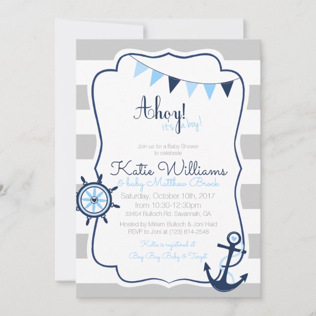 Nautical Ahoy es una tarjeta de Baby Shower para n (Anverso)