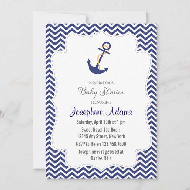 Nautical Anchor Baby Shower Invitación a la Marina (Anverso)