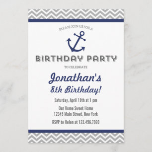 Nautical Anchor Birthday Invitación Navy Azul