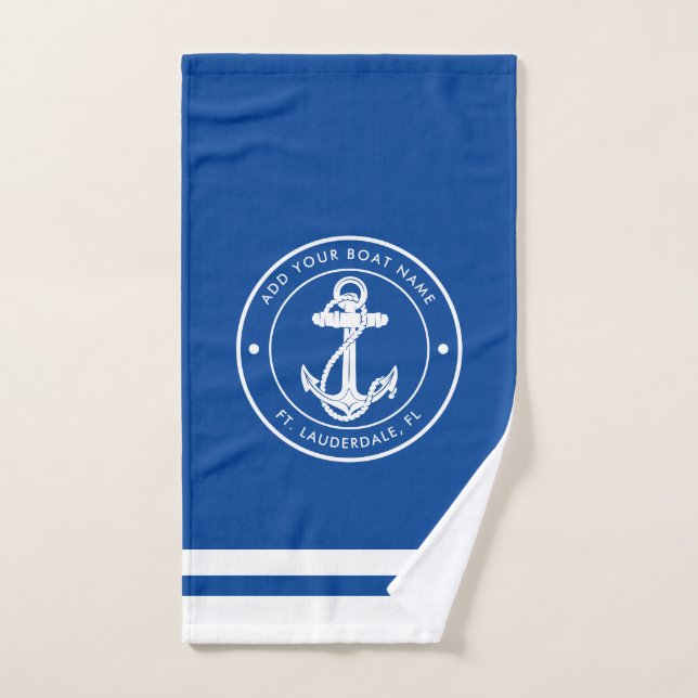 Nautical Anchor Boat Name Any Color (Toalla de mano)