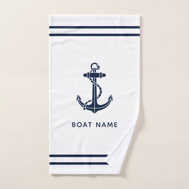 Nautical Anchor Bote Nombre Personalizado de cruce (Toalla de mano)