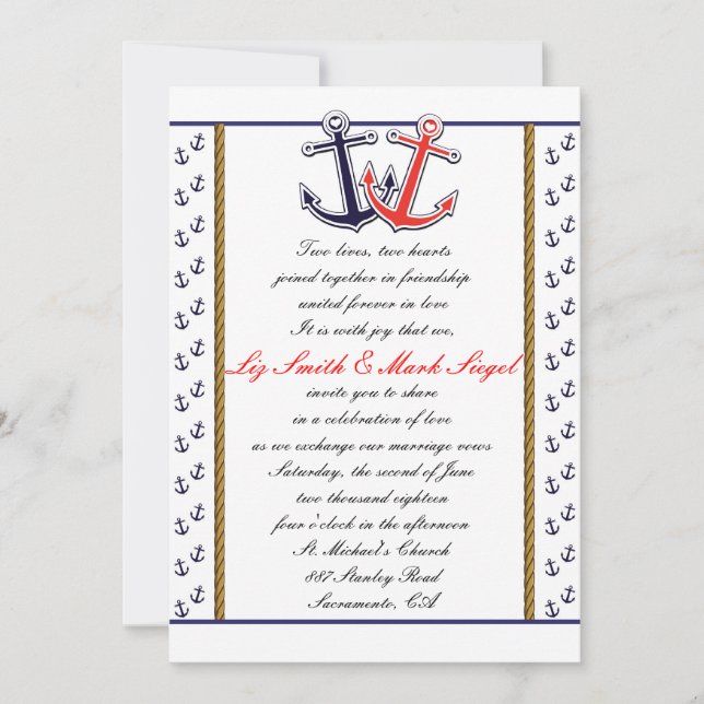 Nautical Anchor Love Boda Invitación de pareja (Anverso)