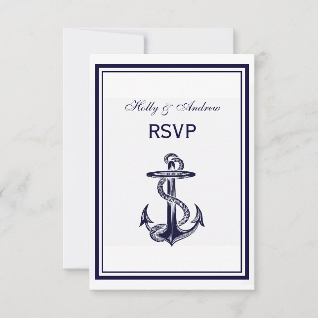 Nautical Anchor Naval Azul enmarcado 2V RSVP (Anverso)