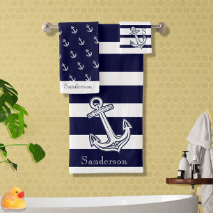 Nautical Anchor Naval Banda azul franjas blancas B