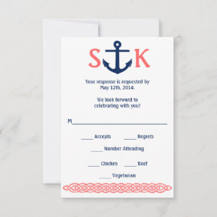 Nautical Anchor RSVP Card Naval and Coral