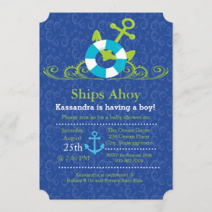 Nautical Anchor Swirls Baby Boy Ducha Invitación