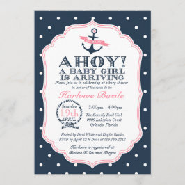Nautical Baby Girl Shower Invitación polkadot