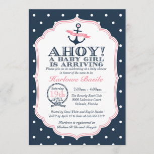 Nautical Baby Girl Shower Invitación polkadot