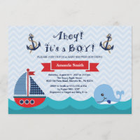 Nautical Baby Shower Invitación a la marina rojo y