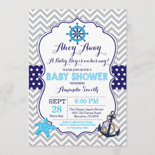 Nautical Baby Shower Invitación Navy Gris Azul