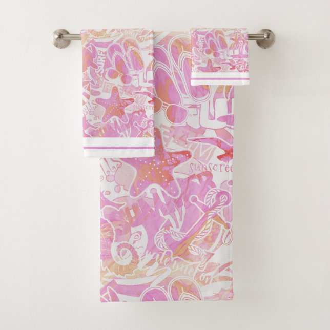 Nautical Beach Collage Hot Pink ID840 (In situ)