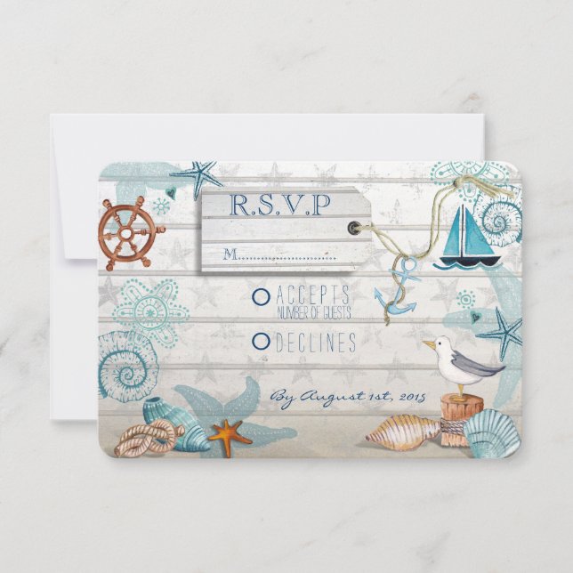 Nautical Beach Wedding RSVP (Anverso)