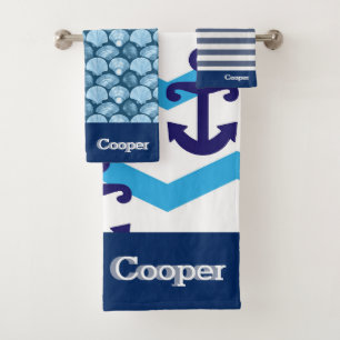 Nautical Blue Anchroom Bathroom Ocean Custom Name