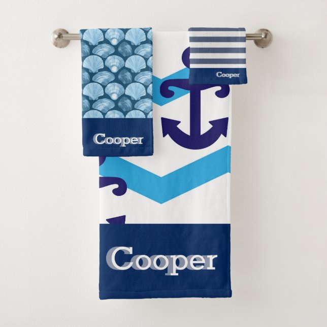 Nautical Blue Anchroom Bathroom Ocean Custom Name (In situ)