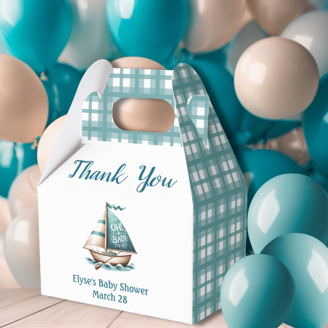 Nautical Blue "Oh, bebé" caja de regalo de Baby Sh (Nautical "Oh,Baby" Baby Shower Thank You Gift Box)