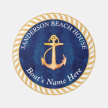 Nautical Boat Name Anchor Rope Navy Blue Yellow