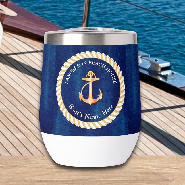 Nautical Boat Name Anchor Rope Navy Blue Yellow (Subido por el creador)