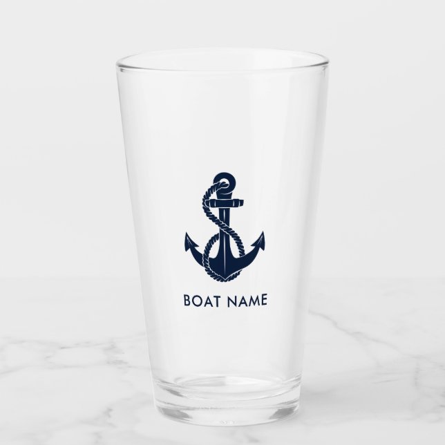 Nautical Bote Name Navy Blue Anchor Personalizado (Anverso)