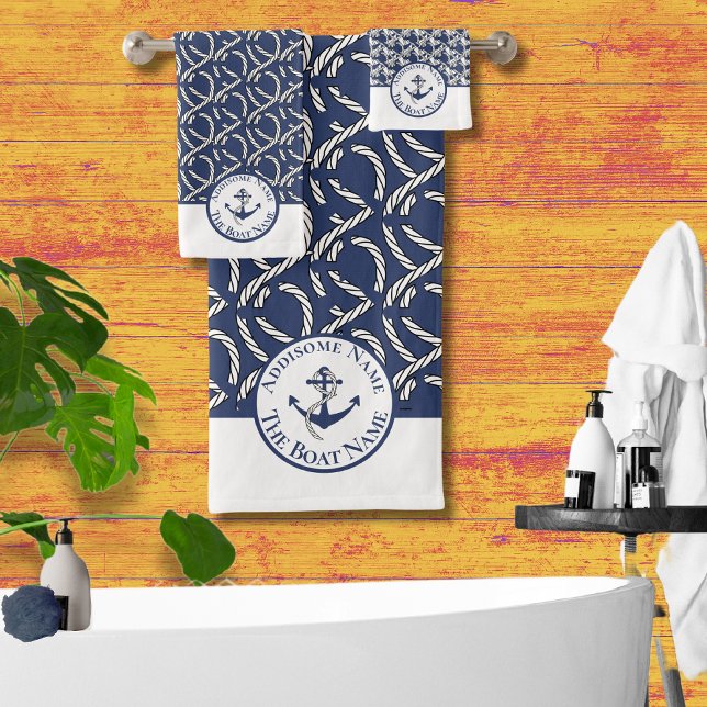 Nautical Bote Name Navy Blue White Anchor n Rope (Subido por el creador)