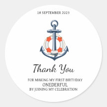 Nautical Boy Anchor Cumpleaños Gracias Pegatina