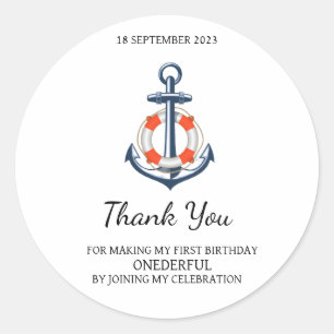 Nautical Boy Anchor Cumpleaños Gracias Pegatina