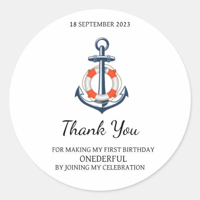 Nautical Boy Anchor Cumpleaños Gracias Pegatina (Anverso)