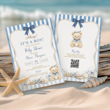 Nautical Boy Sailor Bear Invitación de Baby Shower