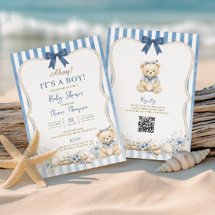 Nautical Boy Sailor Bear Invitación de Baby Shower