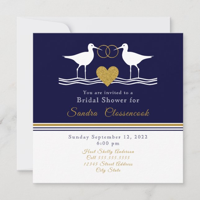 Nautical Coastal Bridal Shower Naval de Sandpiper  (Anverso)