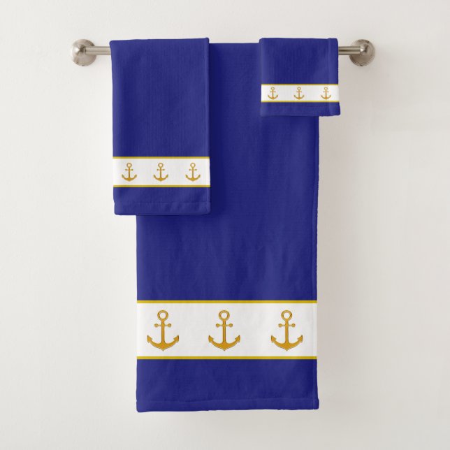 Nautical, Elegant, Golden Anchors on White & Blue (In situ)