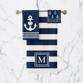 Nautical Heart Anchor Navy Rayas Blancas Monograma
