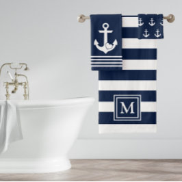 Nautical Heart Anchor Navy Rayas Blancas Monograma