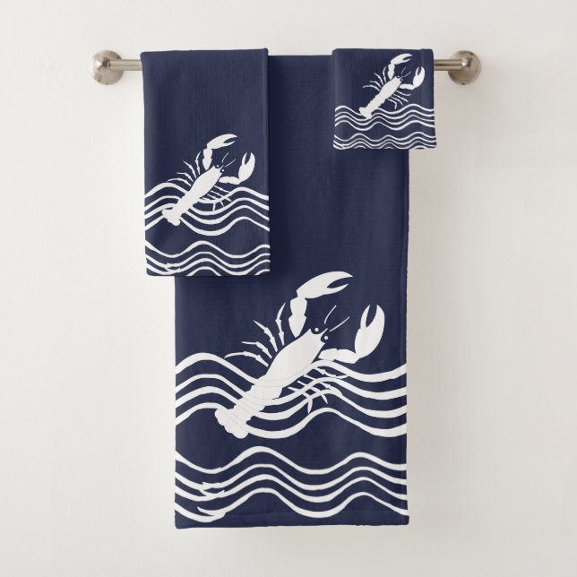 Nautical Lobster Navy Blue White (In situ)