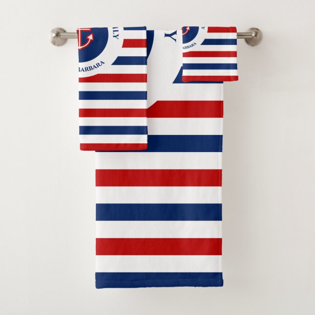 Nautical Marine Navy Blue Red White Stripes (In situ)