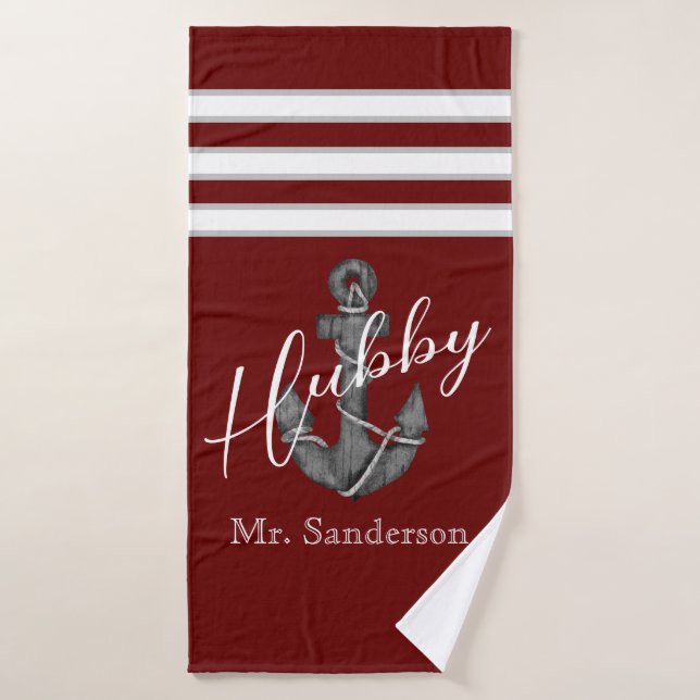 Nautical Monograma Maroon Anclaje Floral Rojo (Toalla de baño)