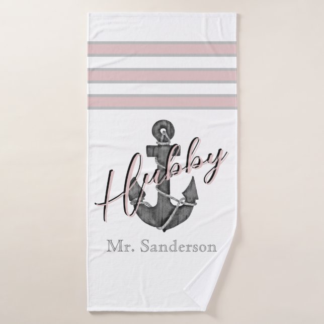 Nautical Monograma Polvo Rosa Anclaje Floral Rosa (Toalla de baño)