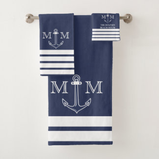 Nautical Navy Anchor Monograma costero Bath to