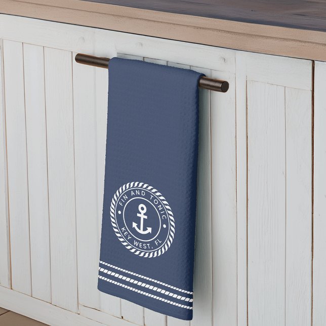 Nautical Navy Blue Anchor Nombrar toalla de cocina (Subido por el creador)