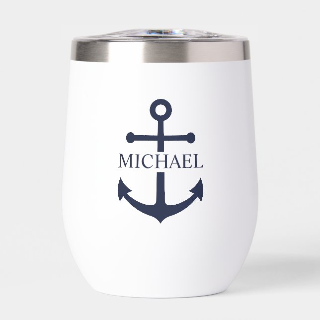 Nautical Navy Blue Anchor Nombre Personalizado (Frente)