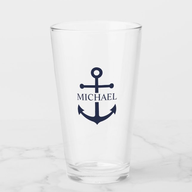 Nautical Navy Blue Anchor Nombre Personalizado (Anverso)