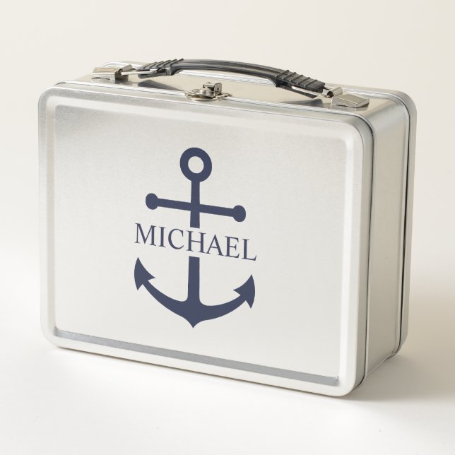 Nautical Navy Blue Anchor Nombre Personalizado (Anverso)