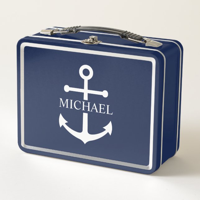 Nautical Navy Blue Anchor Nombre Personalizado (Anverso)